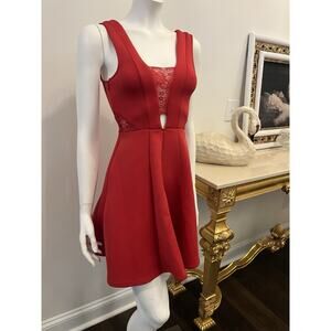 Material Girl Red Lace Fit Flare Dress Size XS Cutout Valentine New Years Party